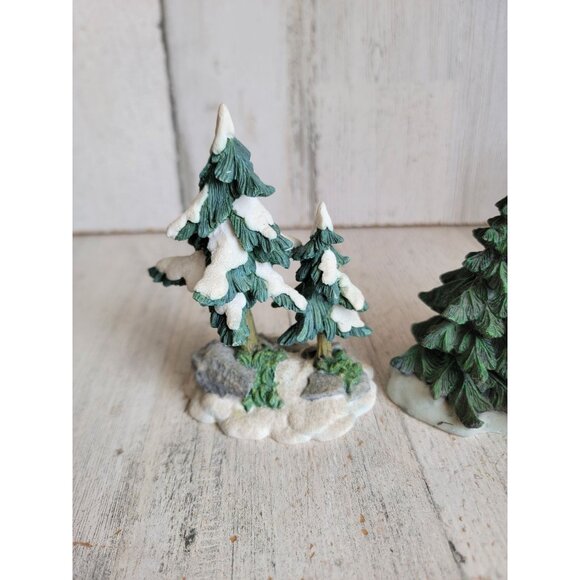 Ceramic village pine tree snow home decor figure set Xmas - Picture 2 of 10